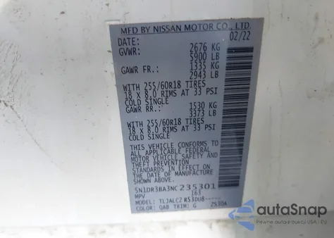 2022 Nissan Pathfinder Sv 2Wd z USA, uszkodzony, nr VIN 5N1DR3BA3NC235301